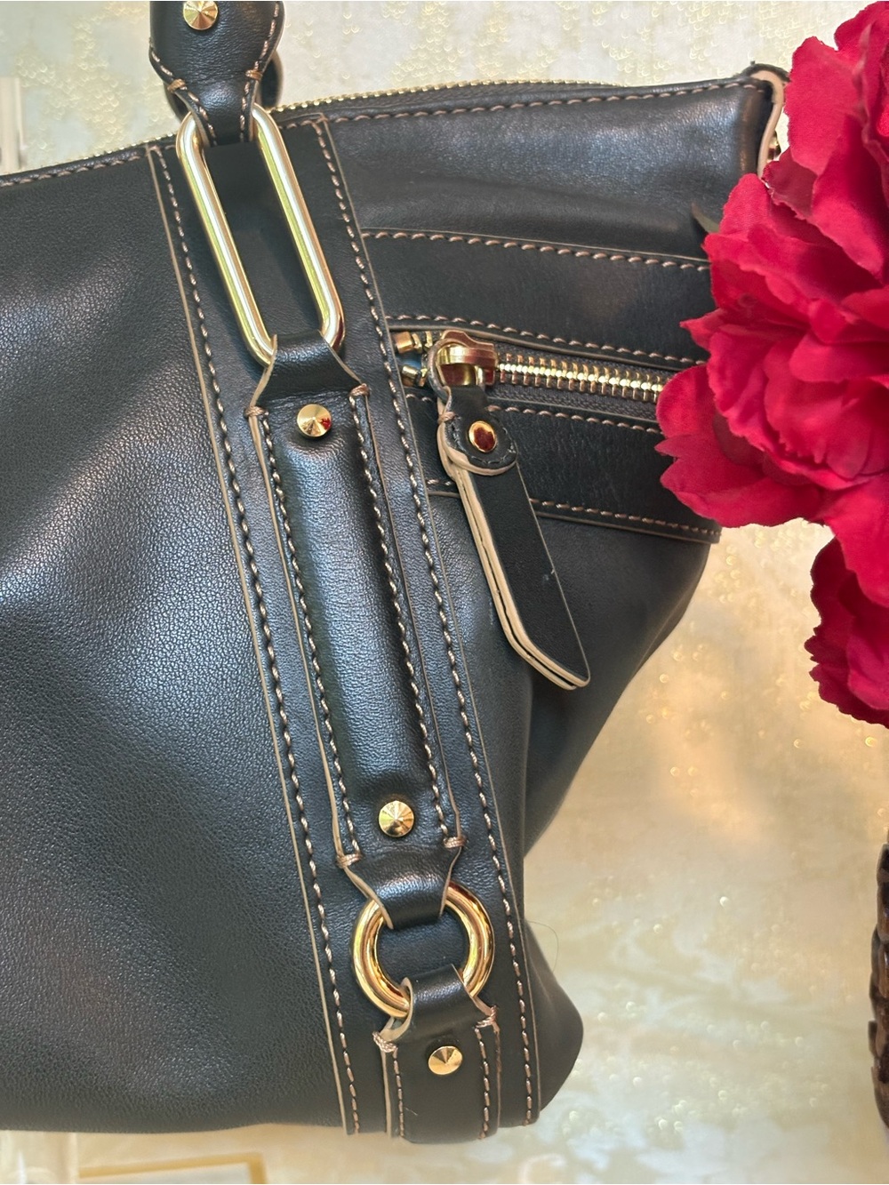 Cole Haan Dark Green Paige Leather Satchel with Gold Hardware - Picture 4 of 11